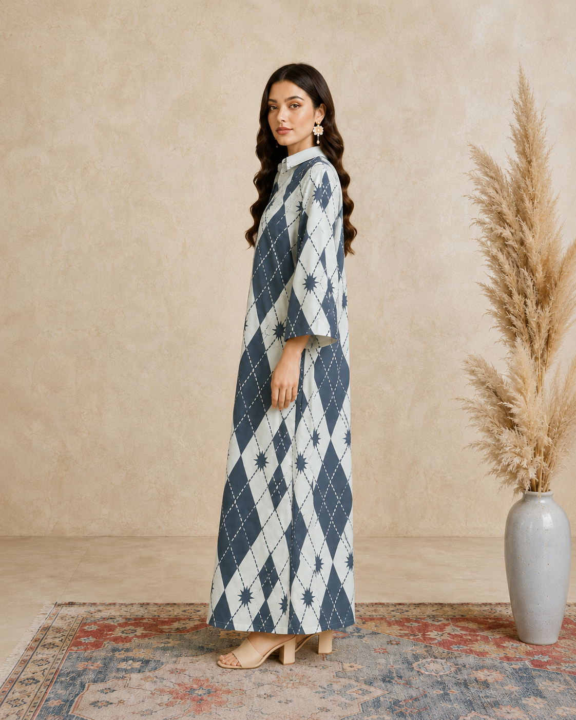 Multi All Over Print Open Collar Jalabiya