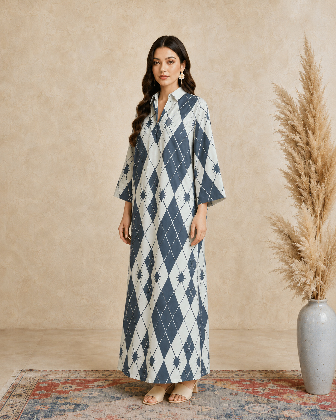 Multi All Over Print Open Collar Jalabiya