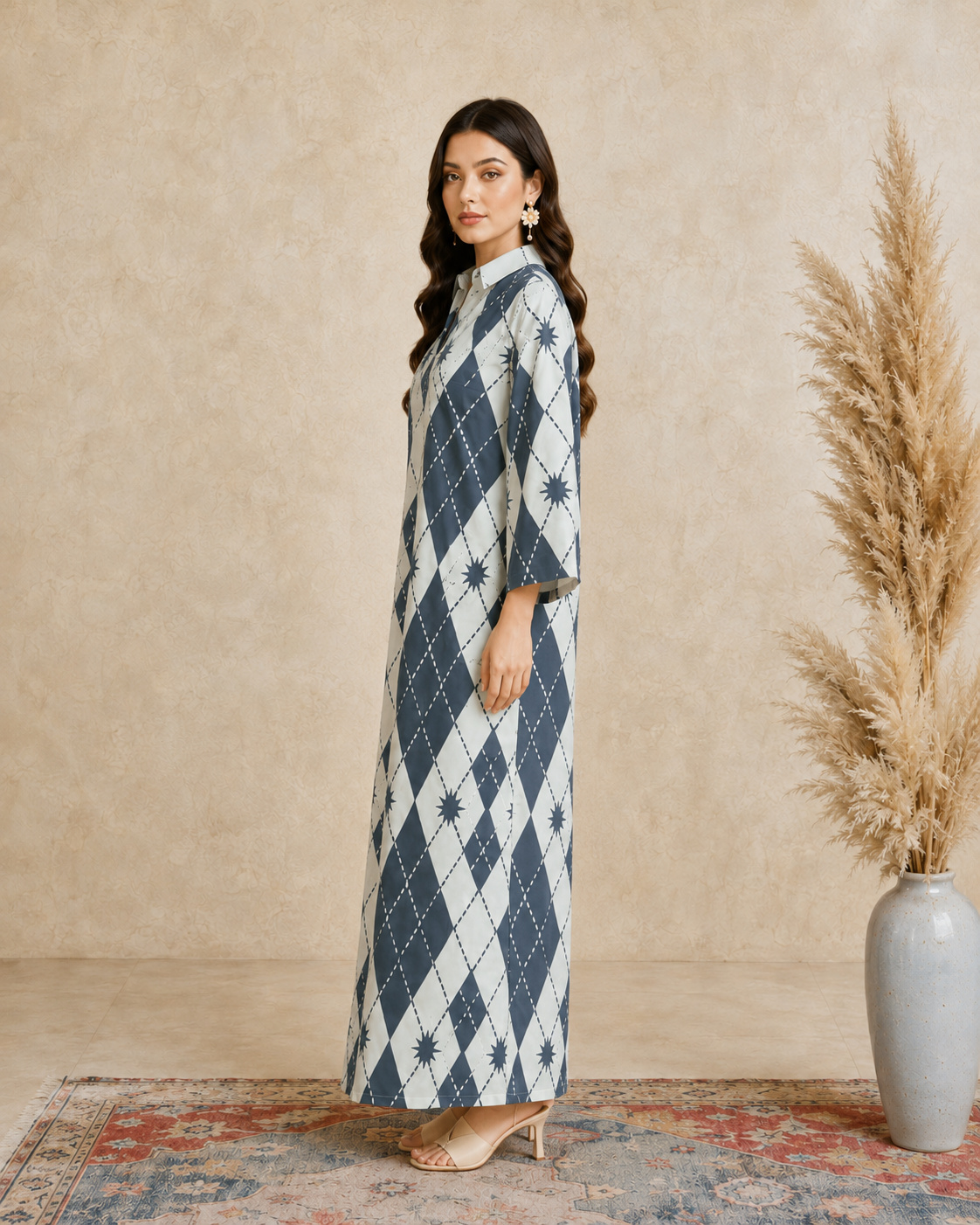 Multi All Over Print Open Collar Jalabiya