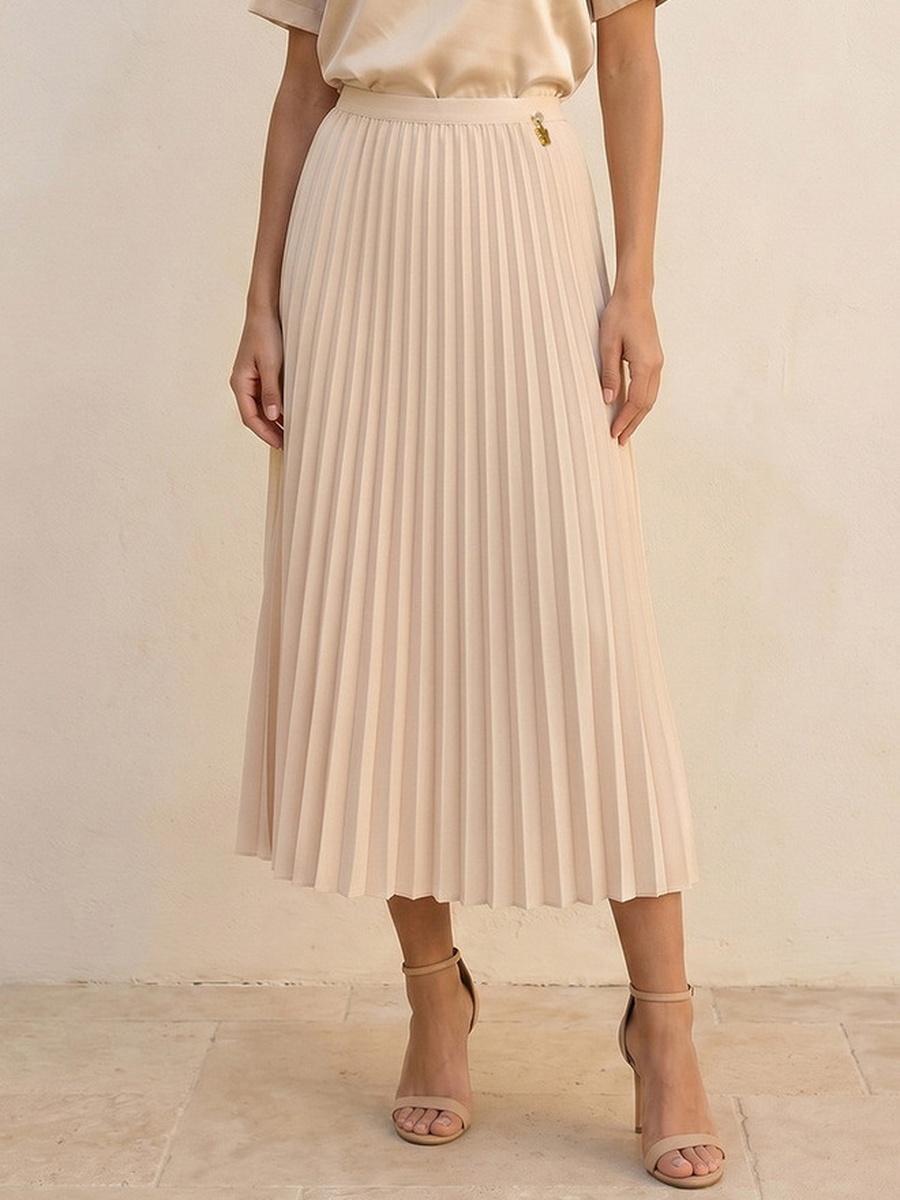 Midi Length Skirt with Pleated Detail
