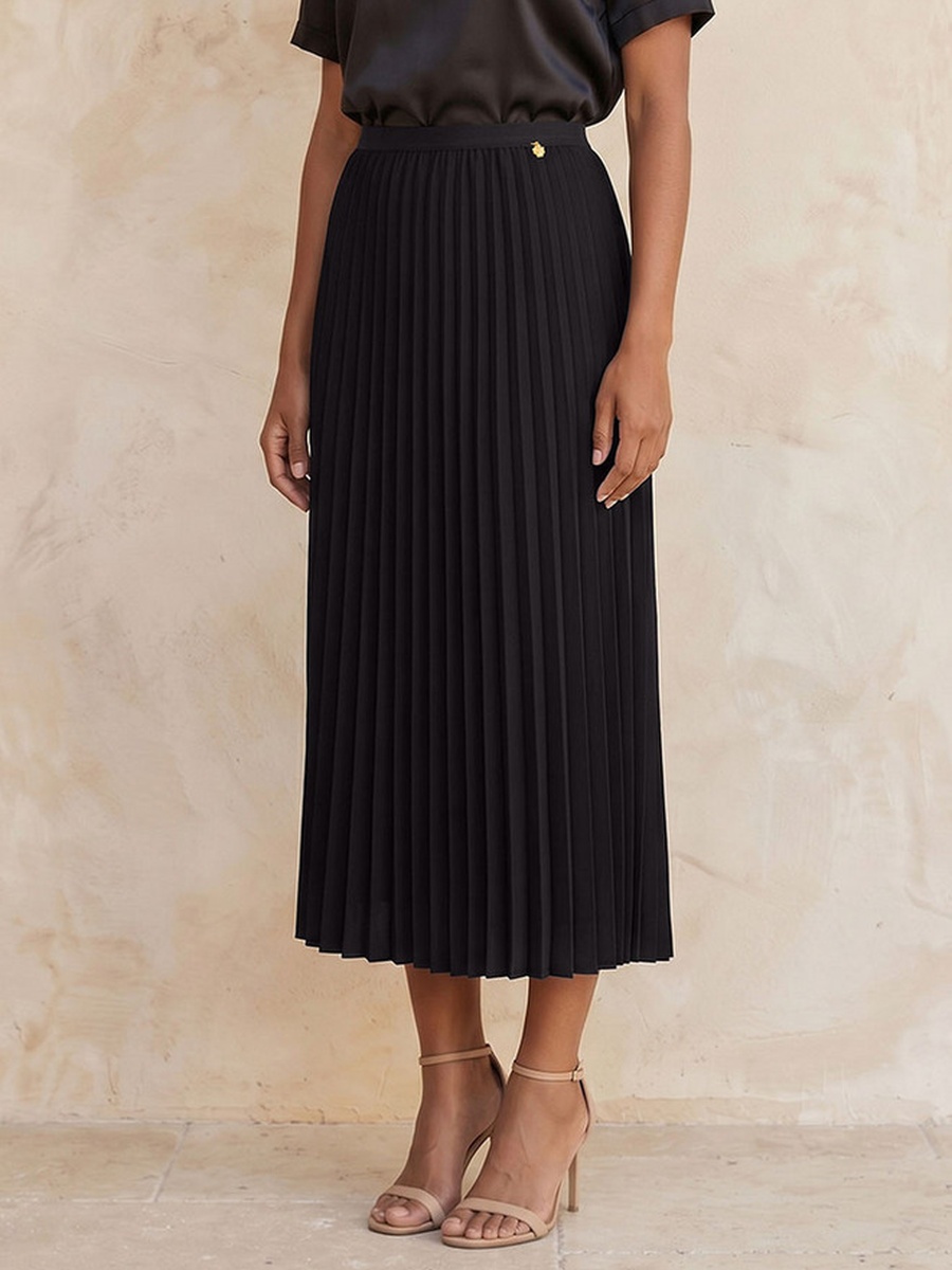 Midi Length Skirt with Pleated Detail