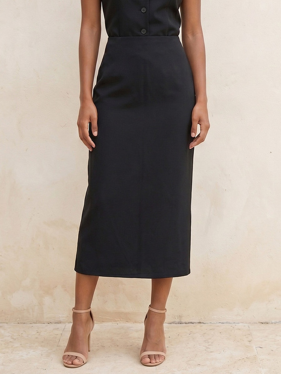 Midi Length Column Skirt with Slit Detail
