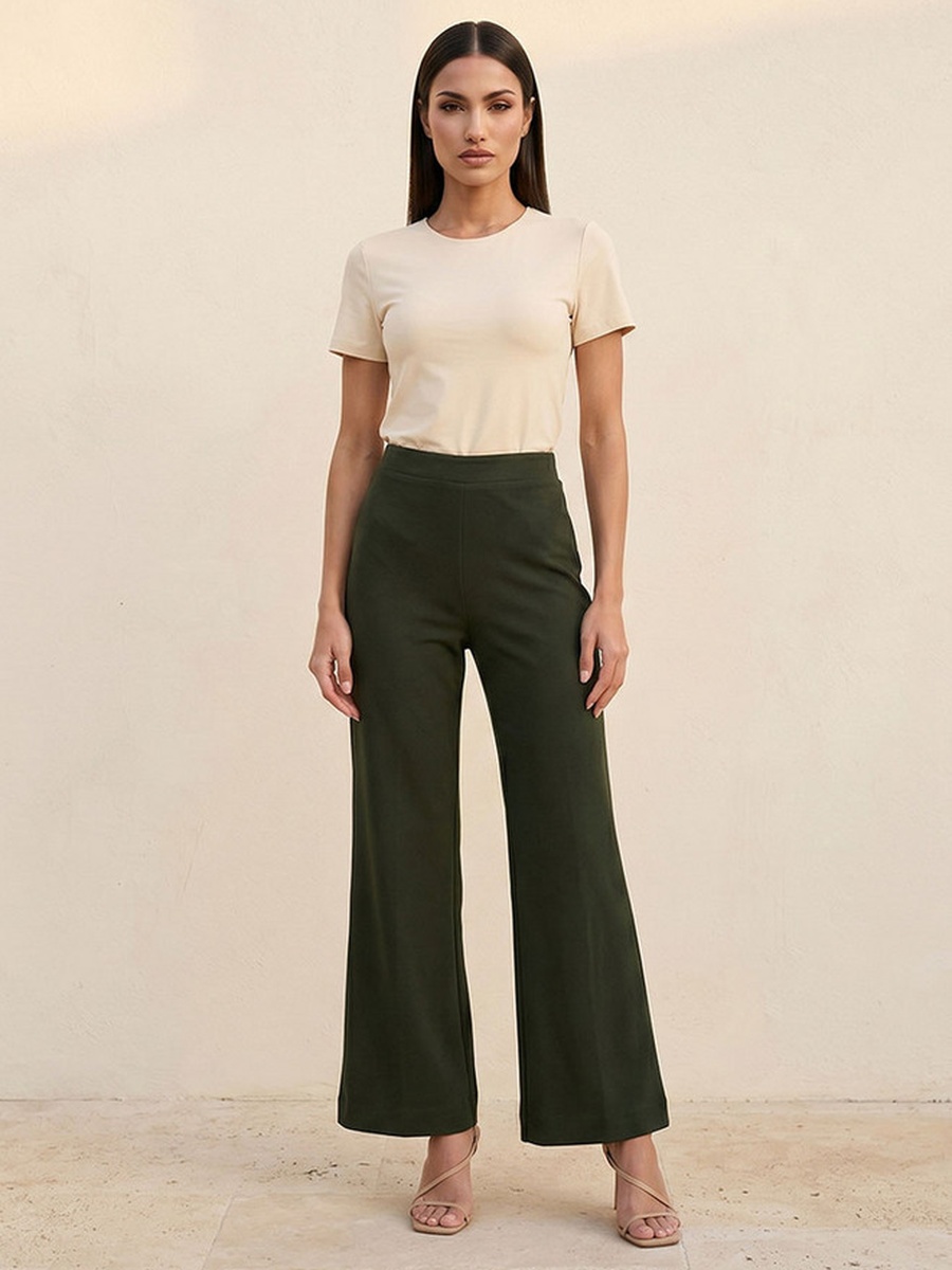 Mid Rise Full Length Boot Leg Ponte Pants
