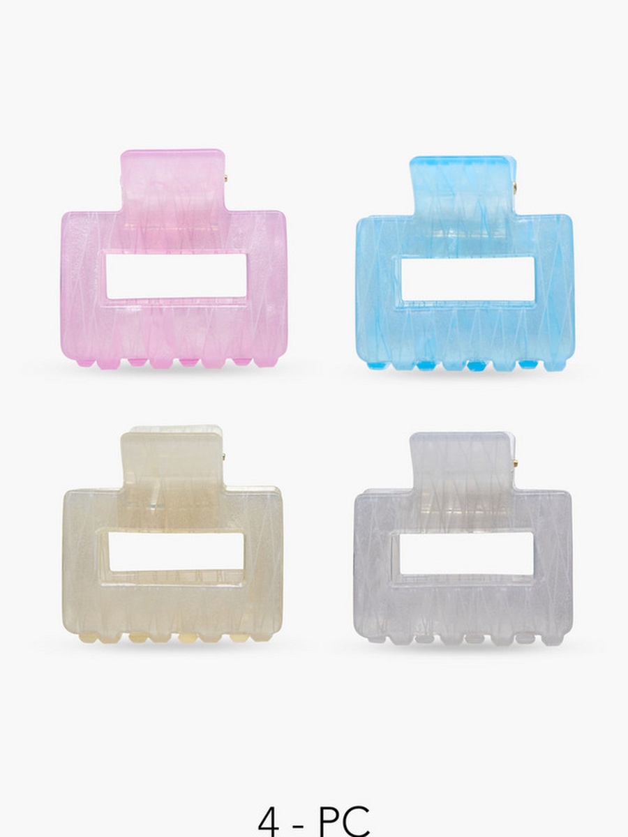 Pack of 4 Rectangular Hair Clamps with Glitter Design