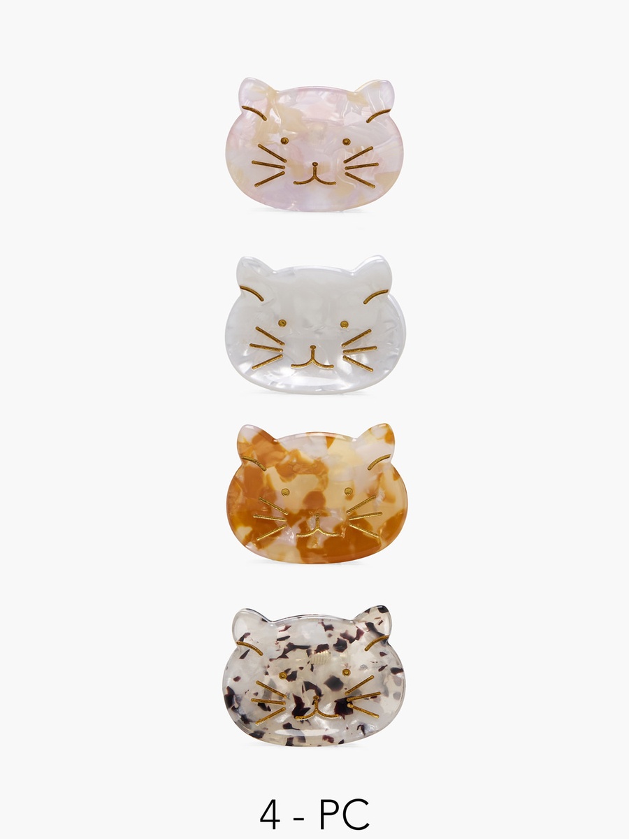 Pack of 4 Cat Shaped Hair Clamps with Print