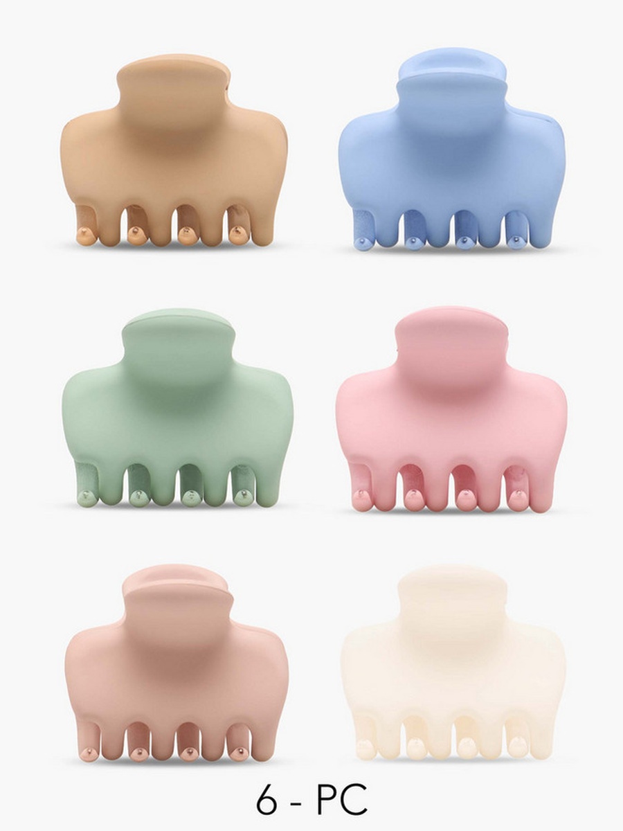 Pack of 6 Curved Hair Clamp with Matte Finish