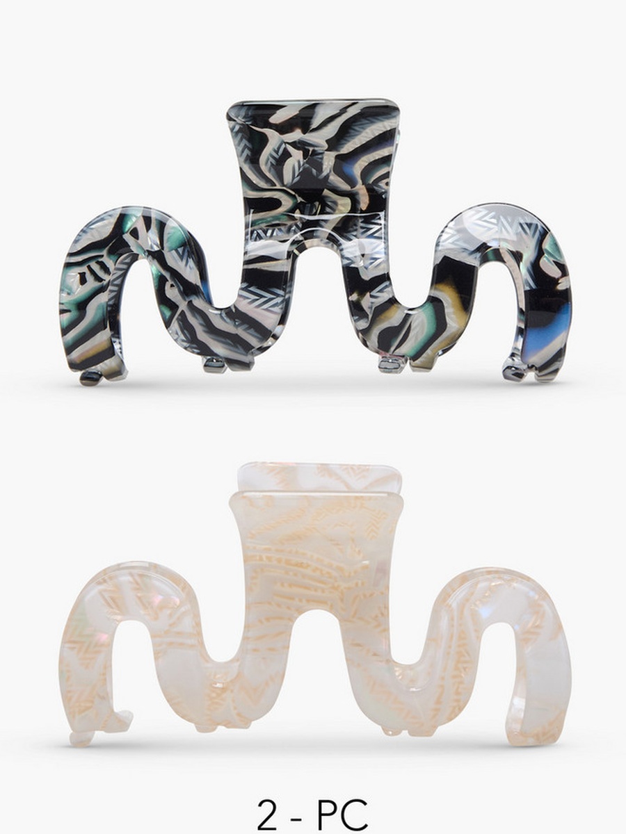 Pack of 2 Wavy Hair Clamp with Patterned Finish