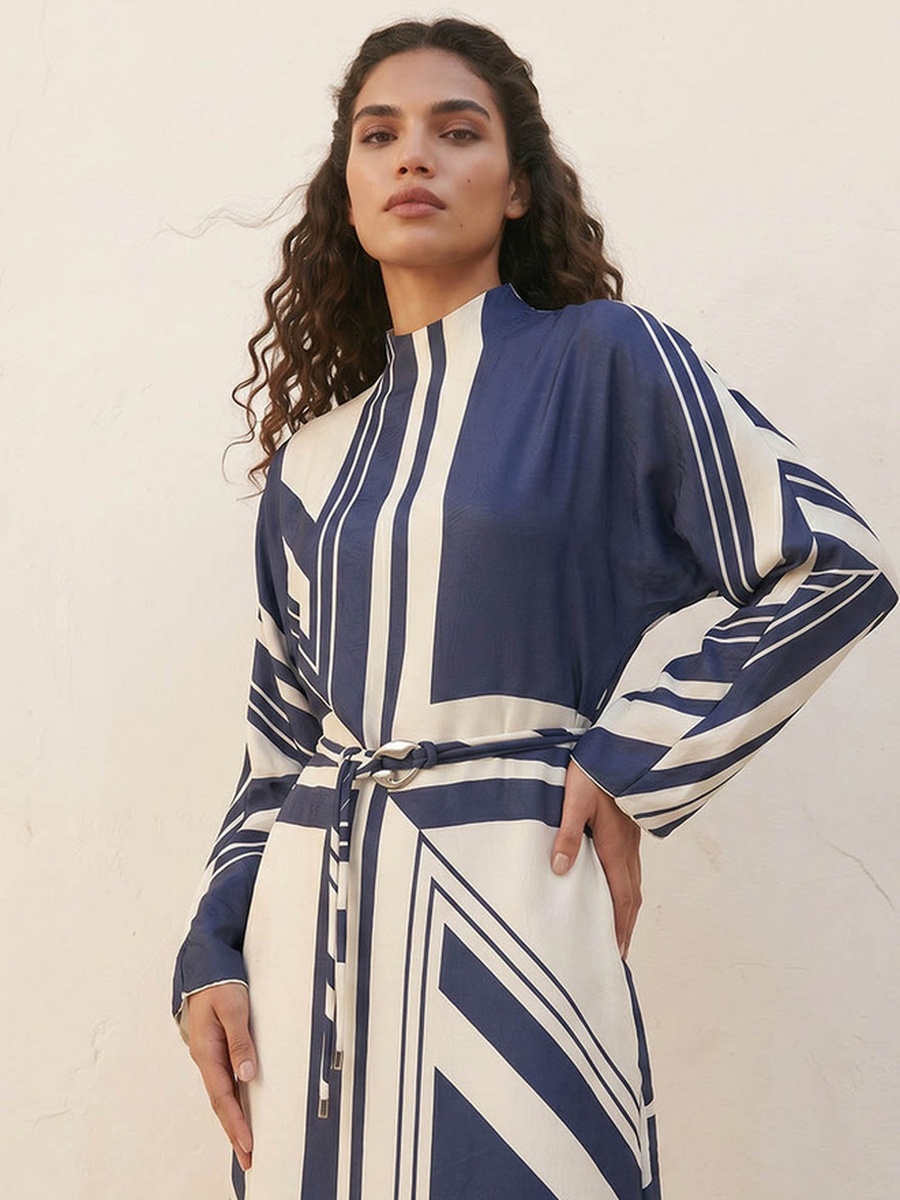 Printed Maxi Dress with Buckled Belt