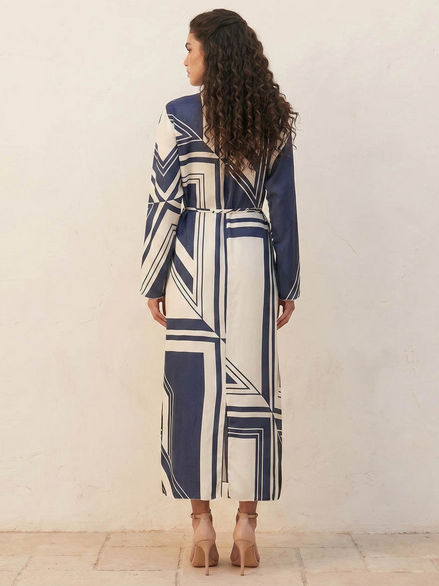 Printed Maxi Dress with Buckled Belt
