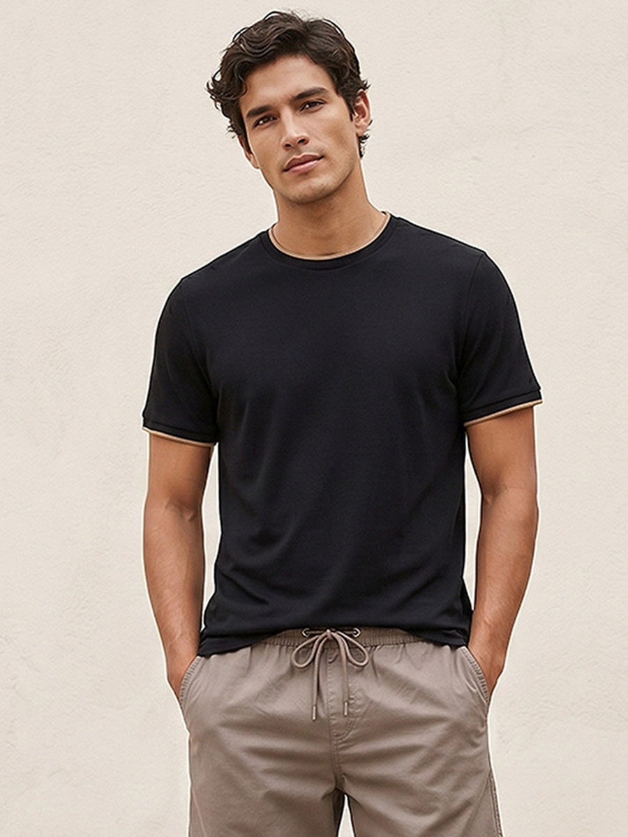 Regular Fit Crew Neck Short Sleeves Crepe Pique T-Shirt