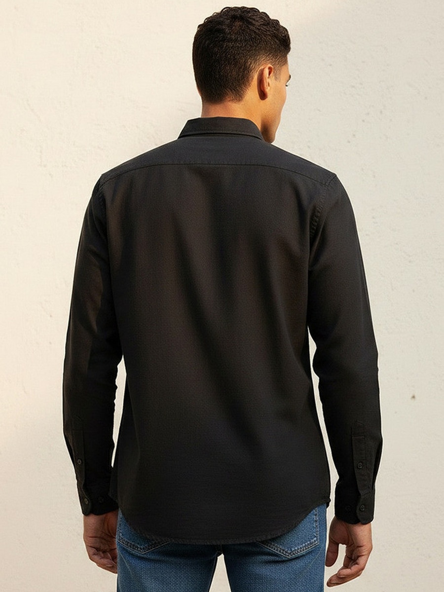Regular Fit Button-Down Collar Textured Long Sleeves Shirt