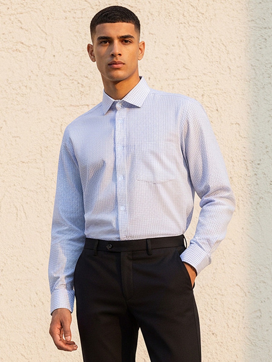 Regular Fit Collared Checked Long Sleeves Shirt