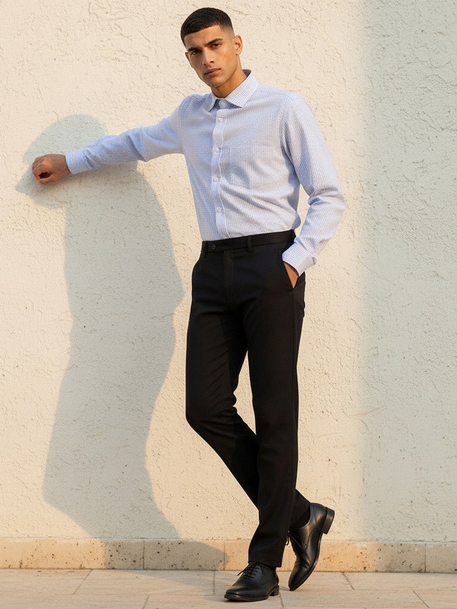 Regular Fit Collared Checked Long Sleeves Shirt