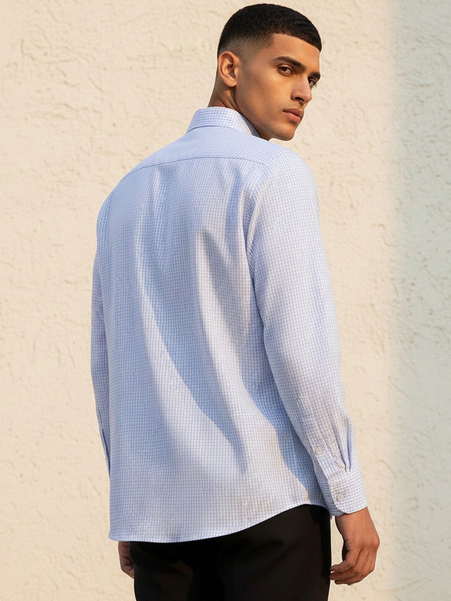 Regular Fit Collared Checked Long Sleeves Shirt