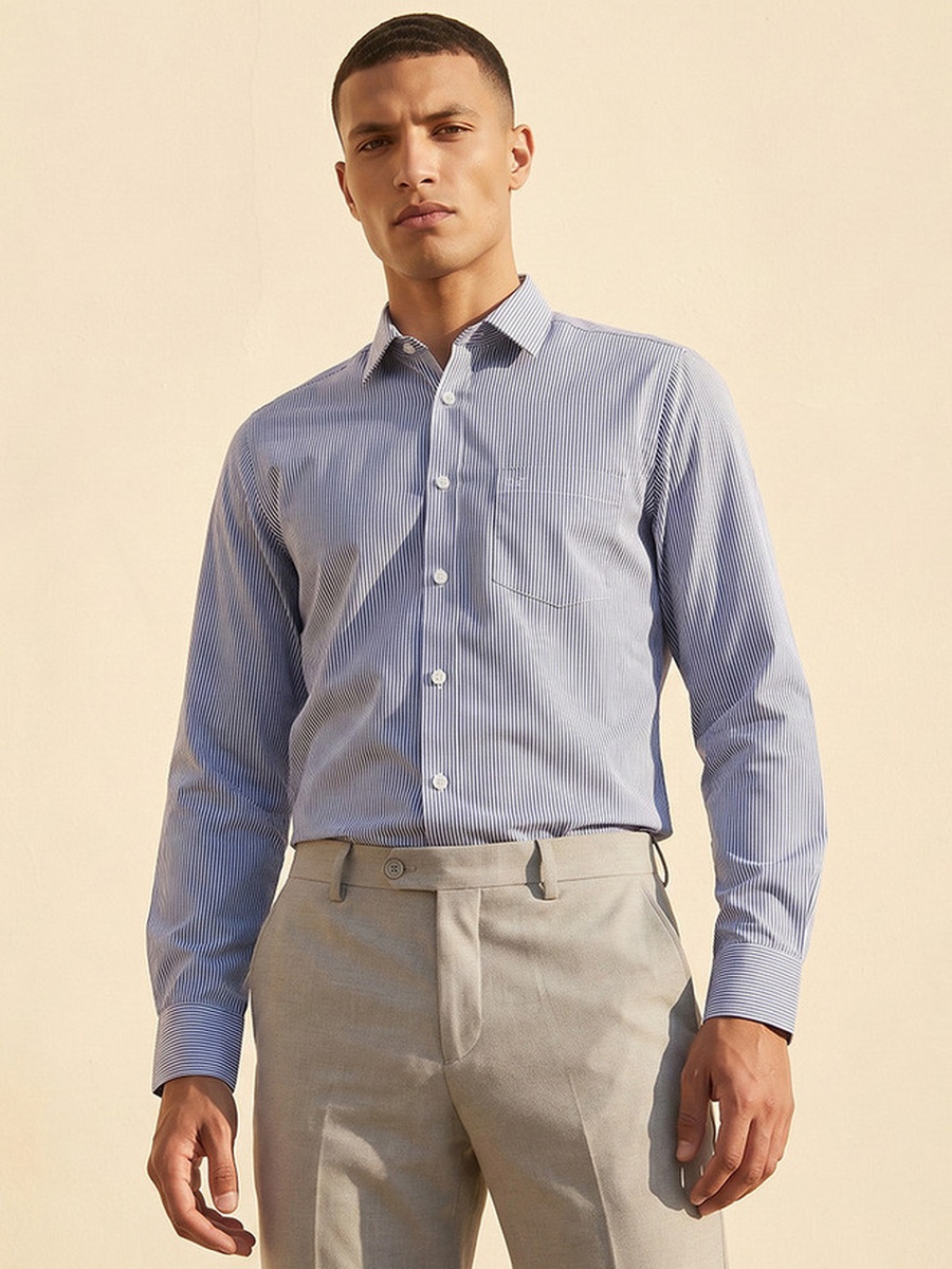 Regular Fit Collared Striped Long Sleeves Shirt