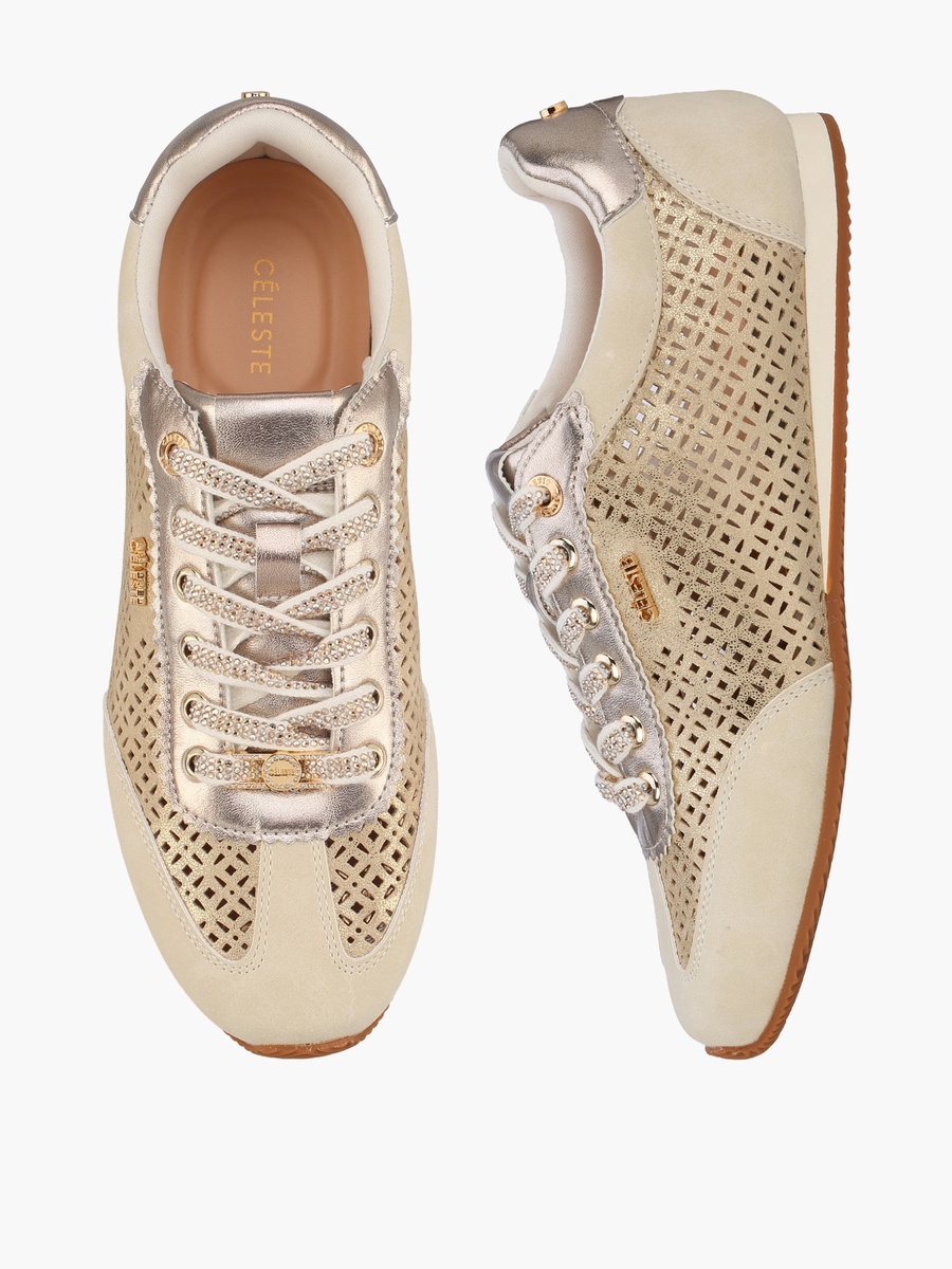 Women Laser Cut Lace-Up Sneakers