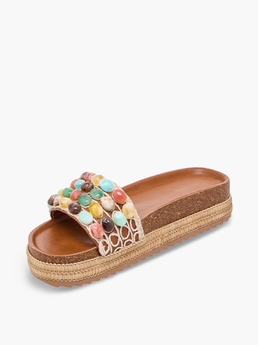 Women Beaded Strap Espadrille Slide Sandals