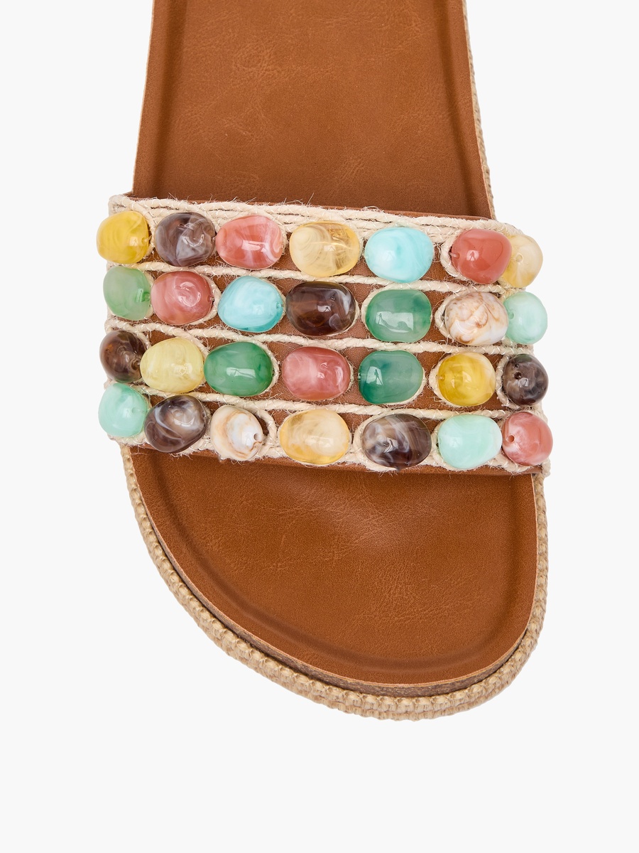 Women Beaded Strap Espadrille Slide Sandals