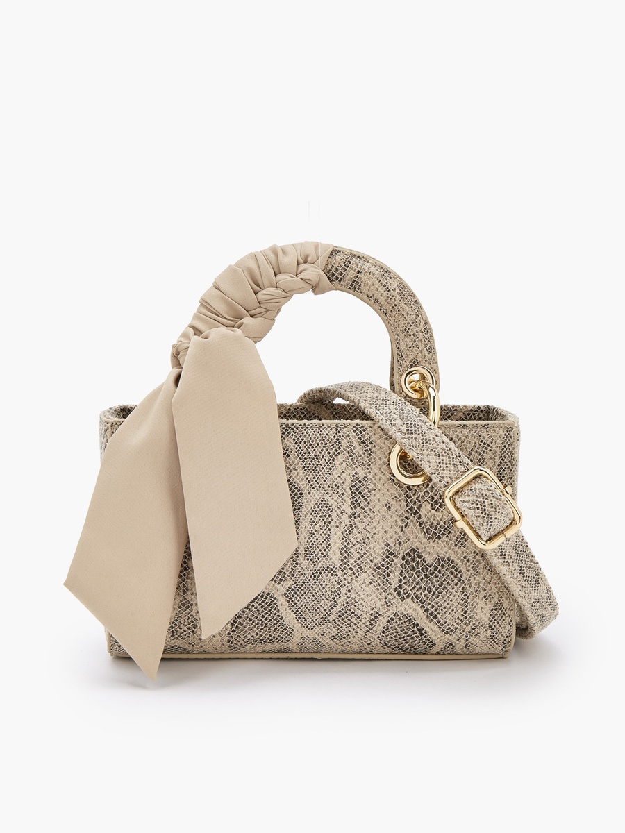 Animal Print Crossbody Bag with Scarf Accent