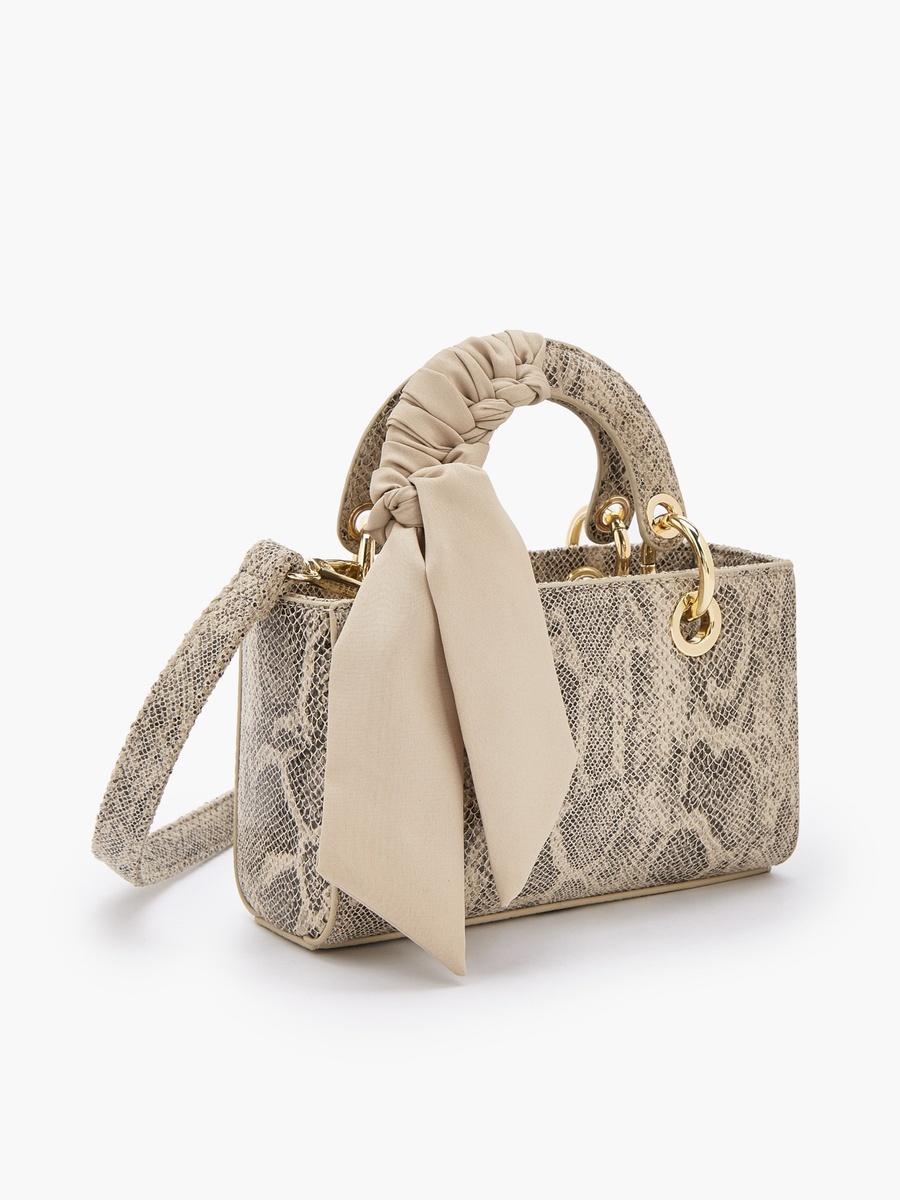 Animal Print Crossbody Bag with Scarf Accent