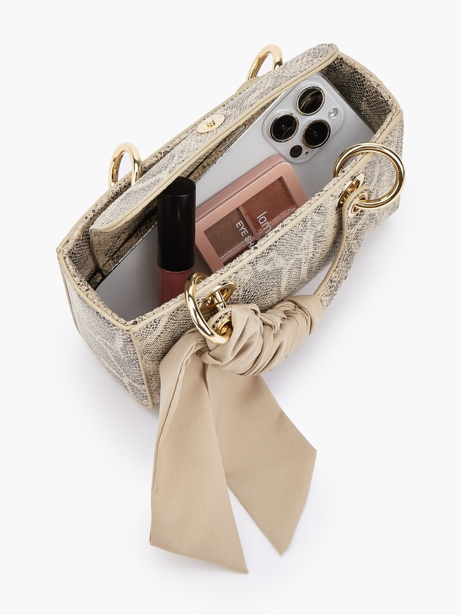 Animal Print Crossbody Bag with Scarf Accent