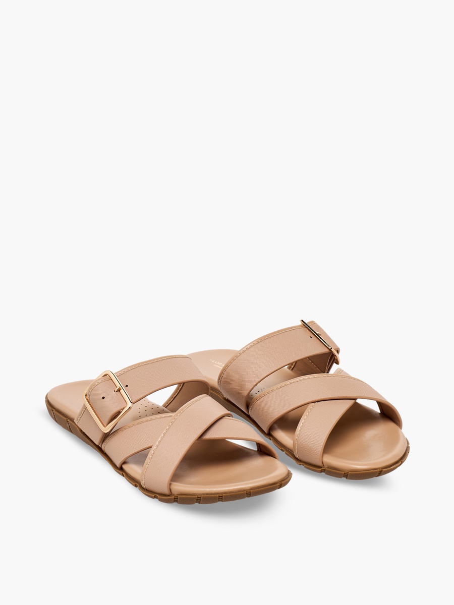 Women Buckle Accent Cross Strap Sandals