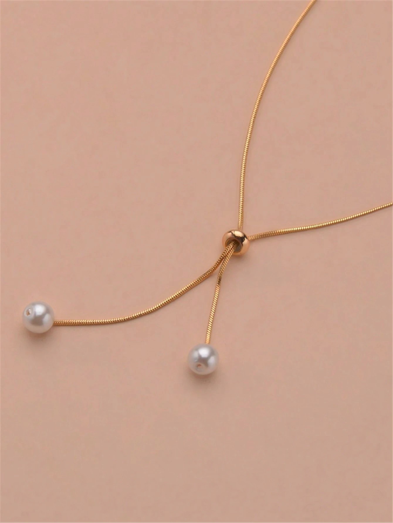 Gold Pearl Adjustable Lariat Necklace
