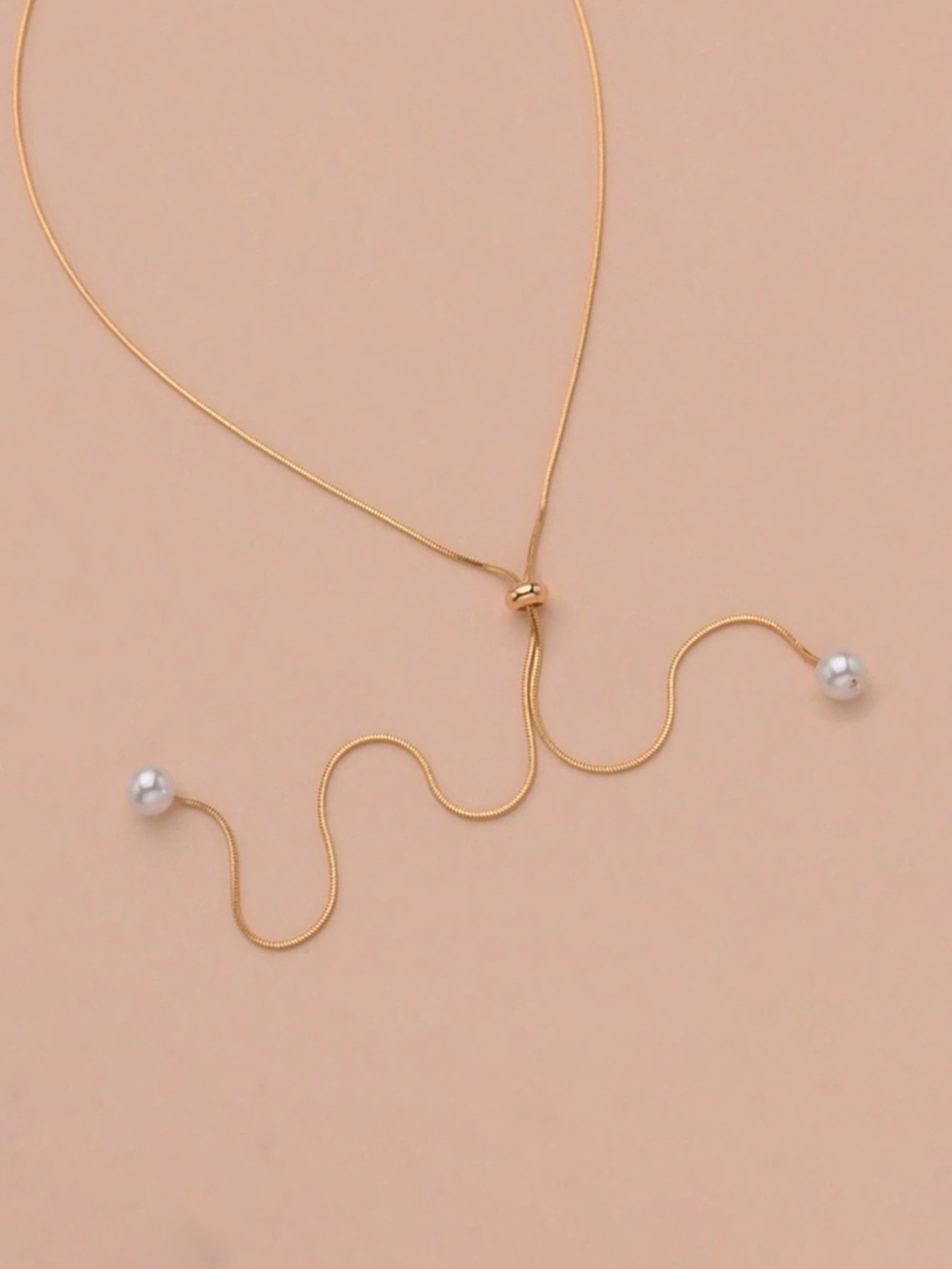 Gold Pearl Adjustable Lariat Necklace