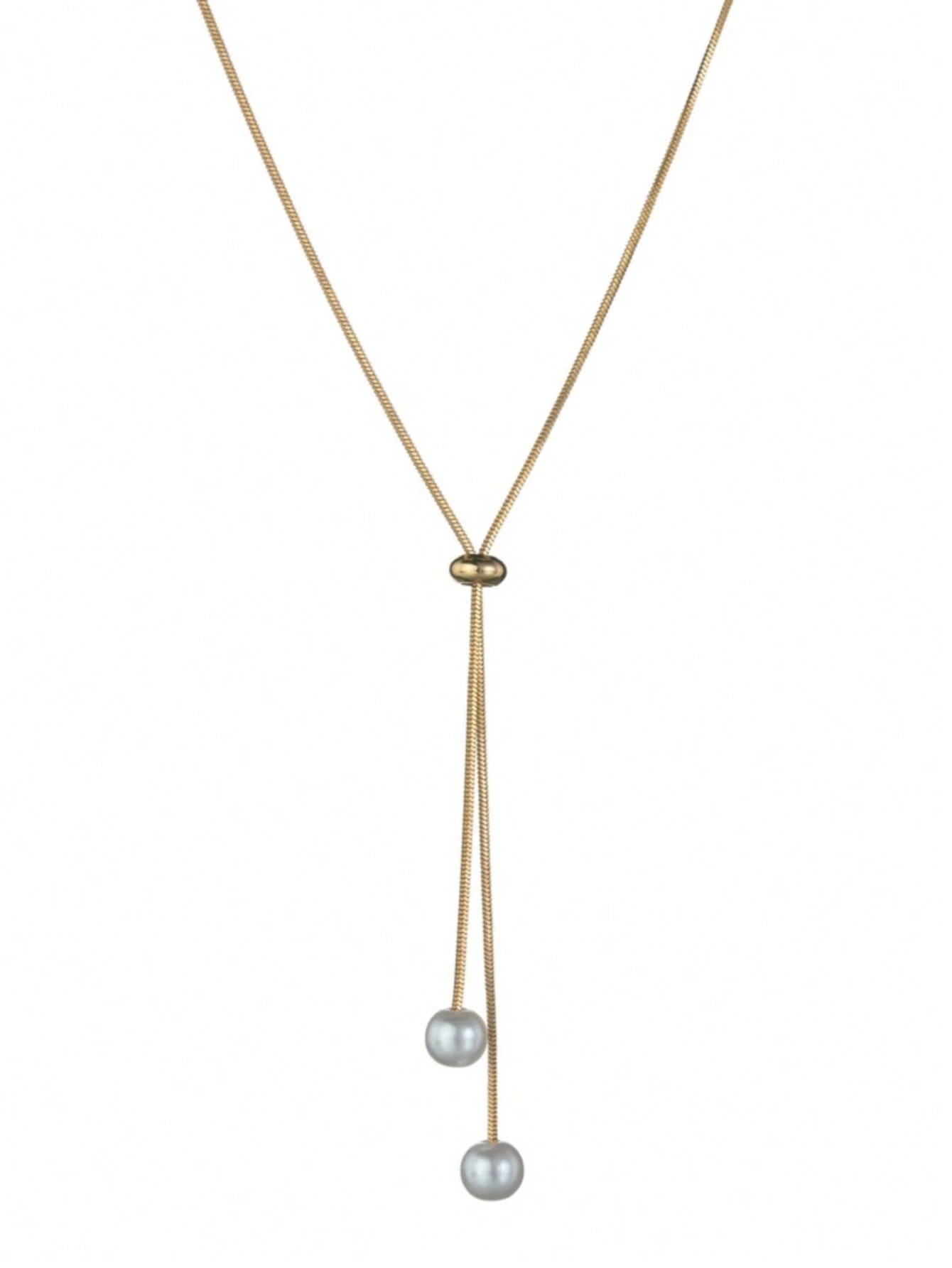 Gold Pearl Adjustable Lariat Necklace