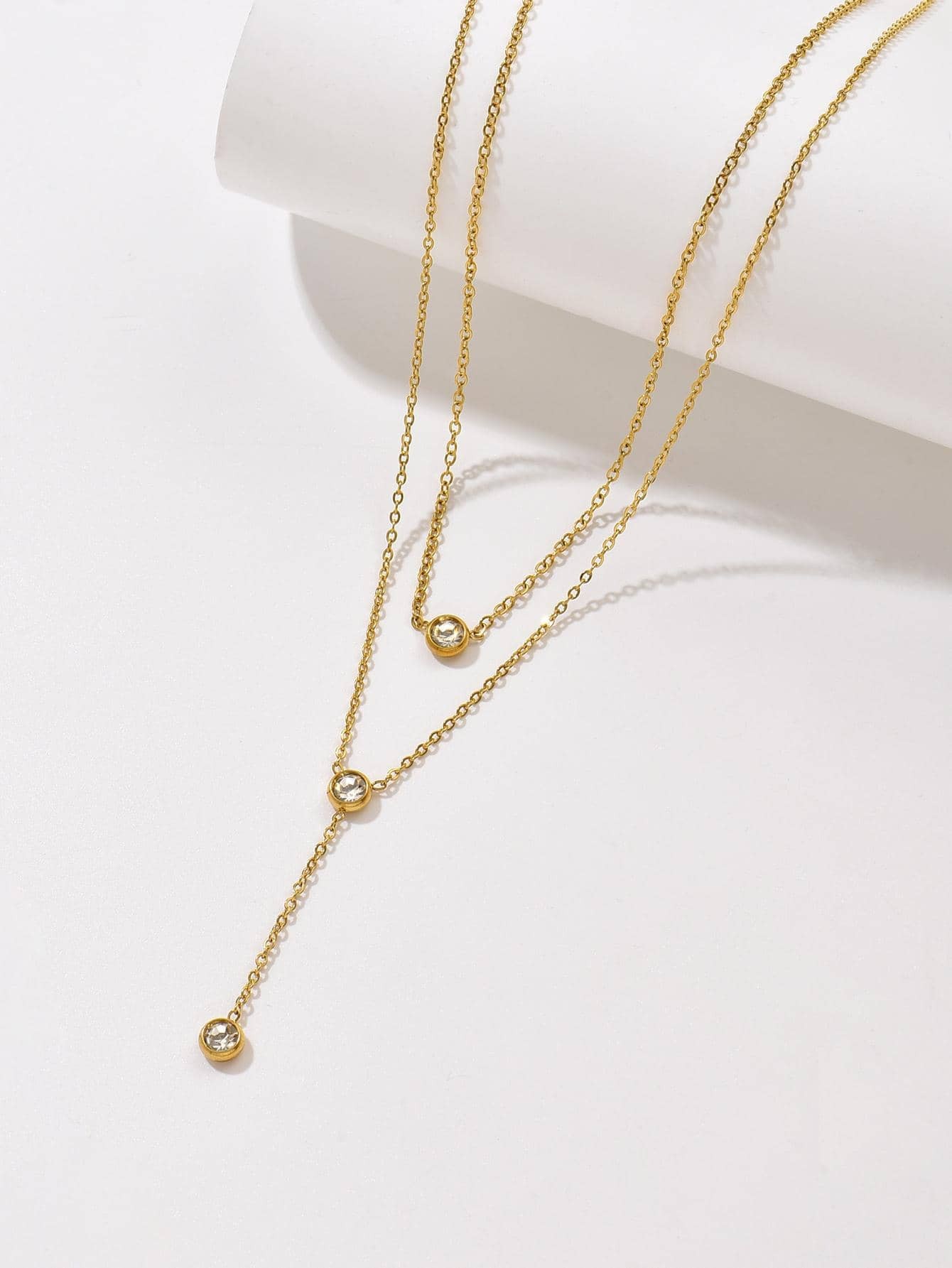 Gold Layered Chain Necklace with Zirconia