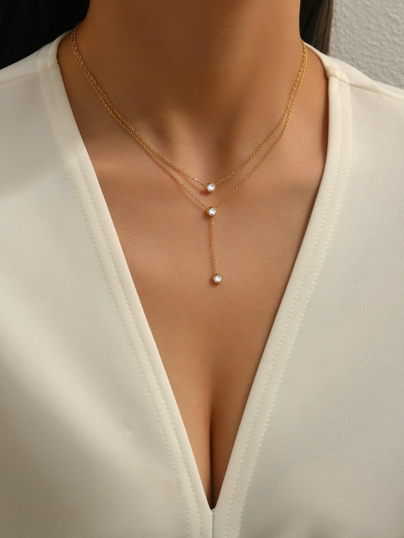 Gold Layered Chain Necklace with Zirconia