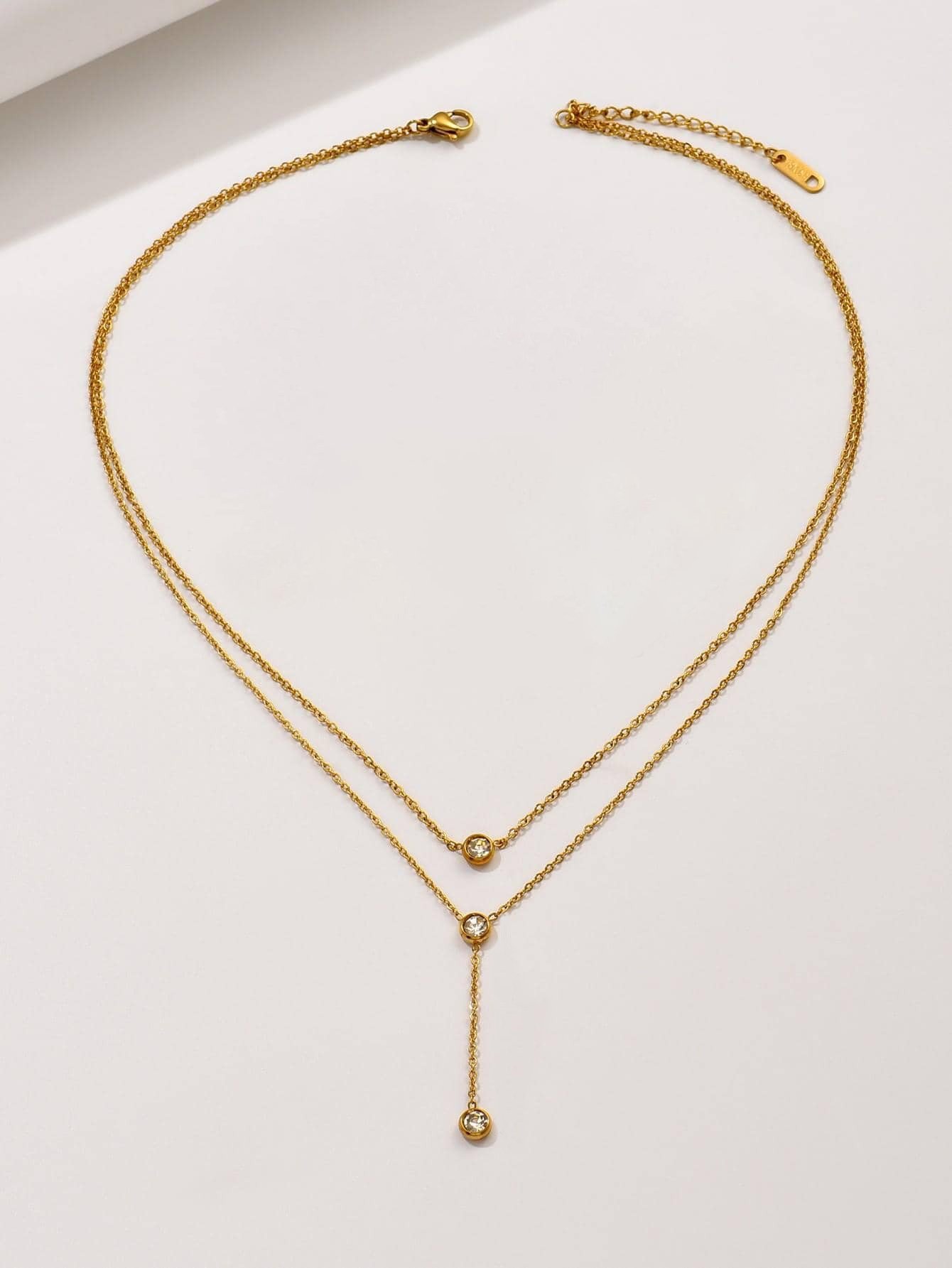 Gold Layered Chain Necklace with Zirconia
