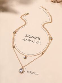 Golden Layered Chain Necklace with Zircon Teardrop Pendant