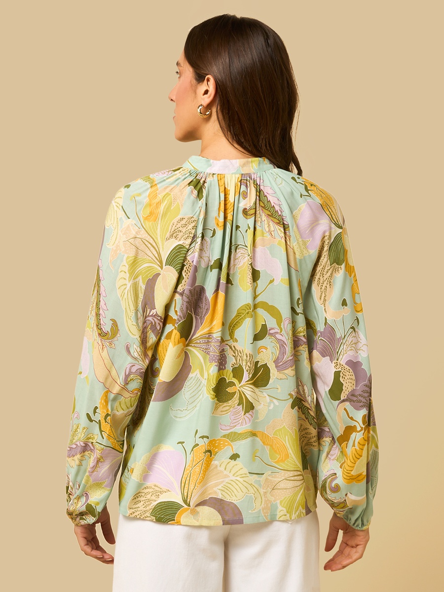 Floral Print Top with Neck Tie-Up