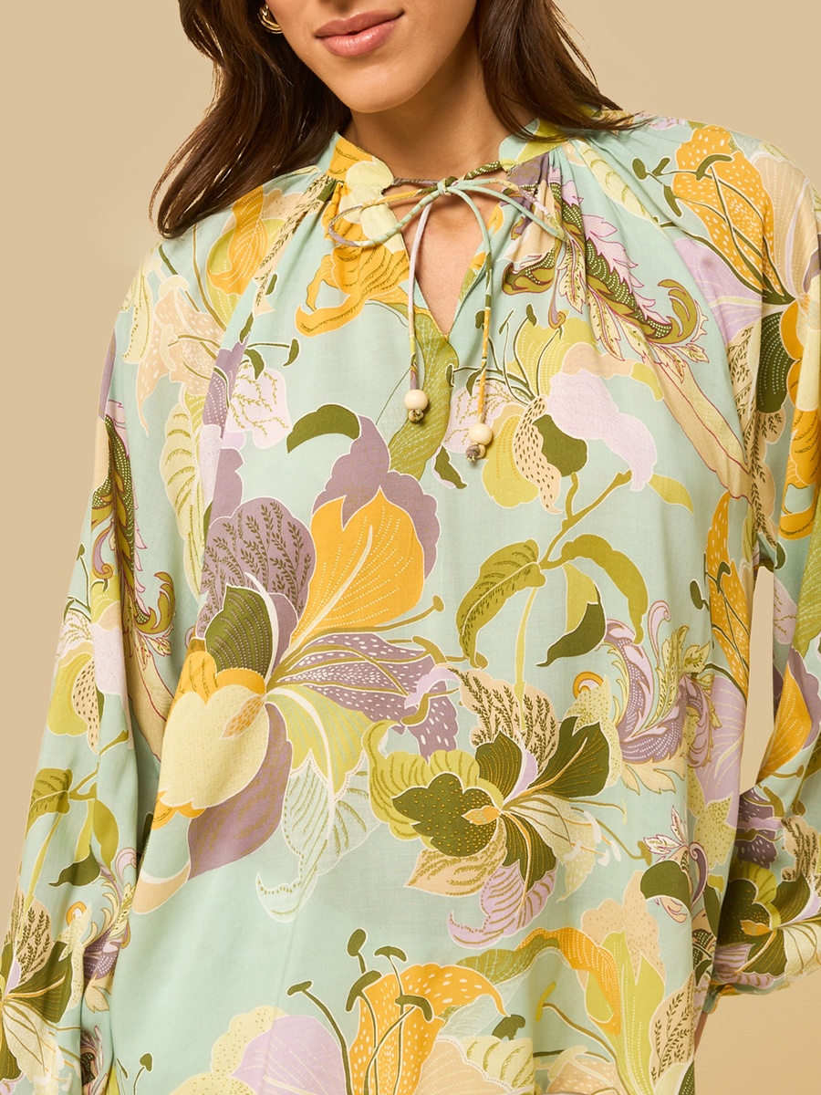Floral Print Top with Neck Tie-Up