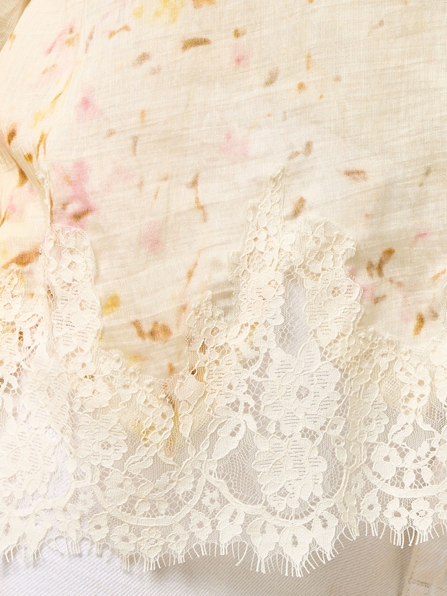 Printed V Neck Top with Lace Detail