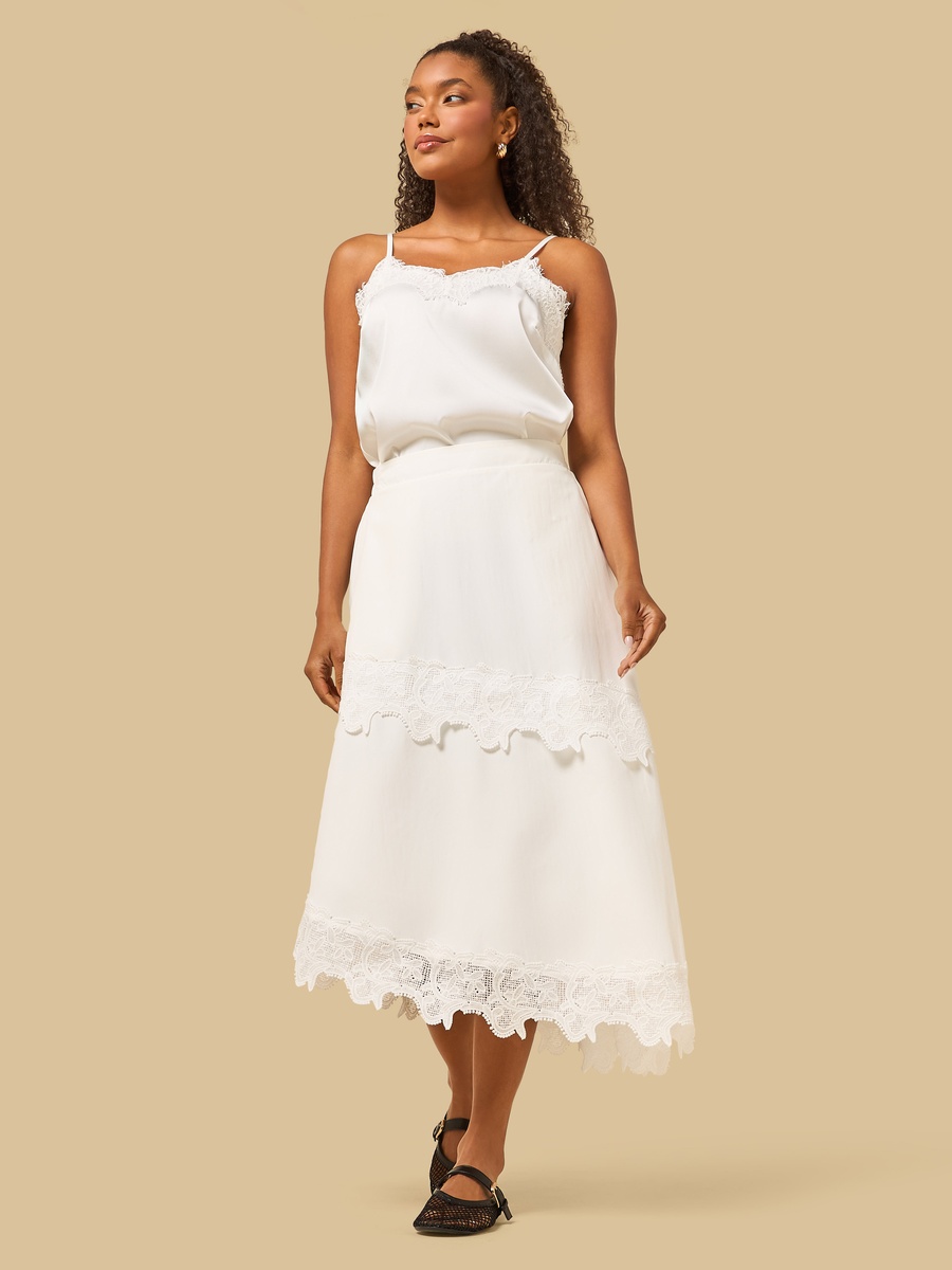 Lace Trim Asymmetric Skirt