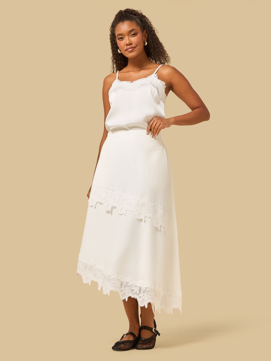 Lace Trim Asymmetric Skirt