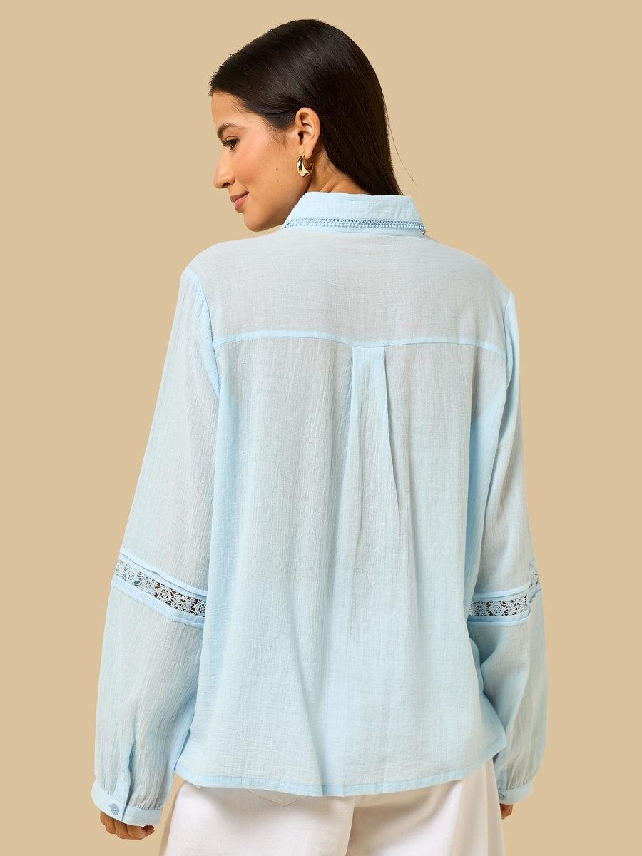 Lace Insert Linen Blend Oversized Shirt