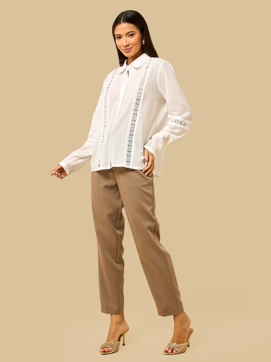 Lace Insert Linen Blend Oversized Shirt