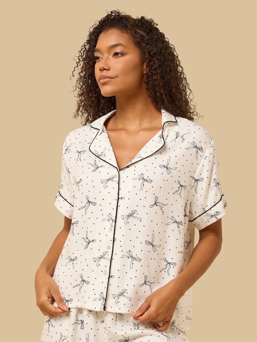 Bow Print Viscose Shorts Set