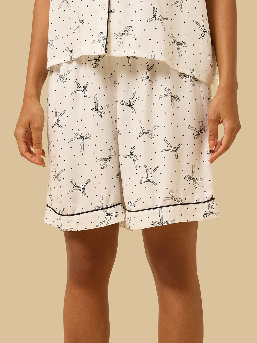 Bow Print Viscose Shorts Set