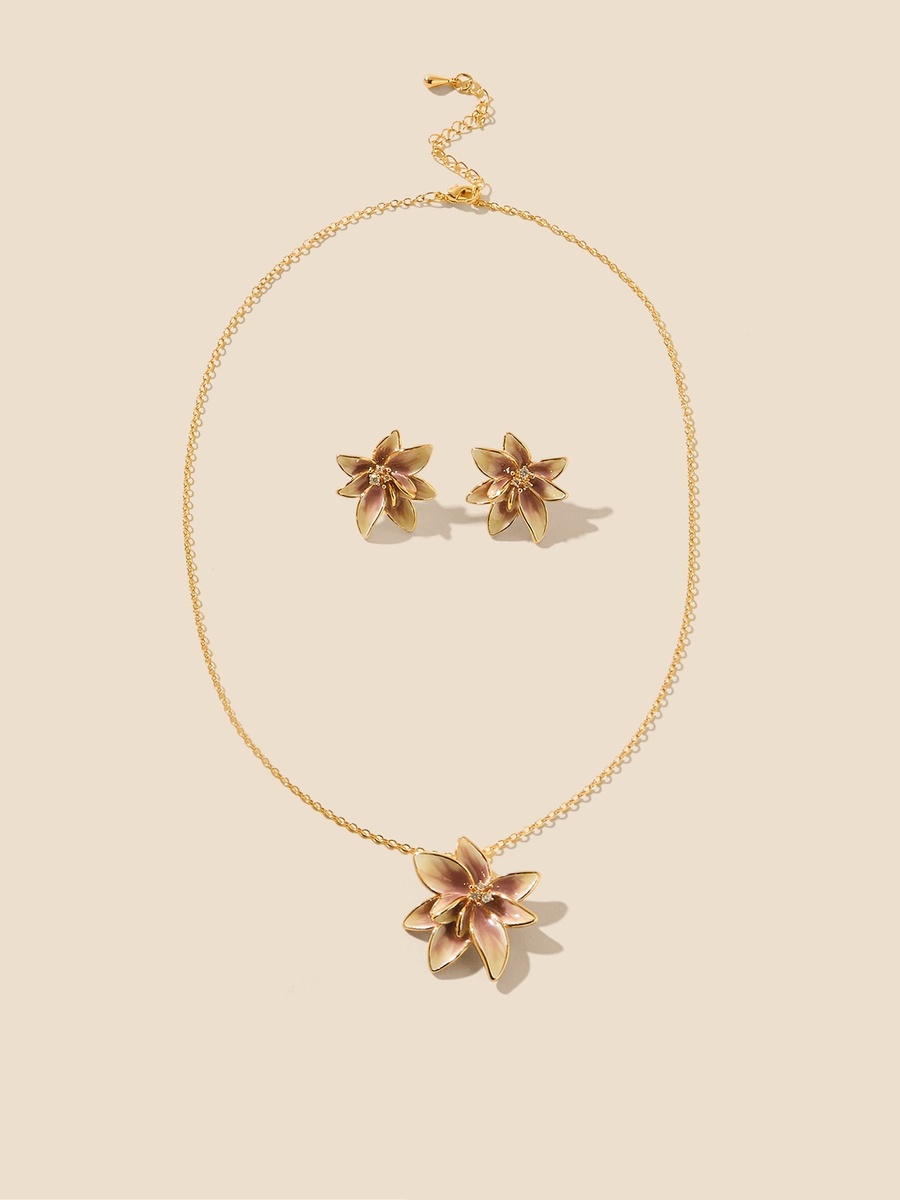 Floral Pendant Necklace and Stud Earrings Set