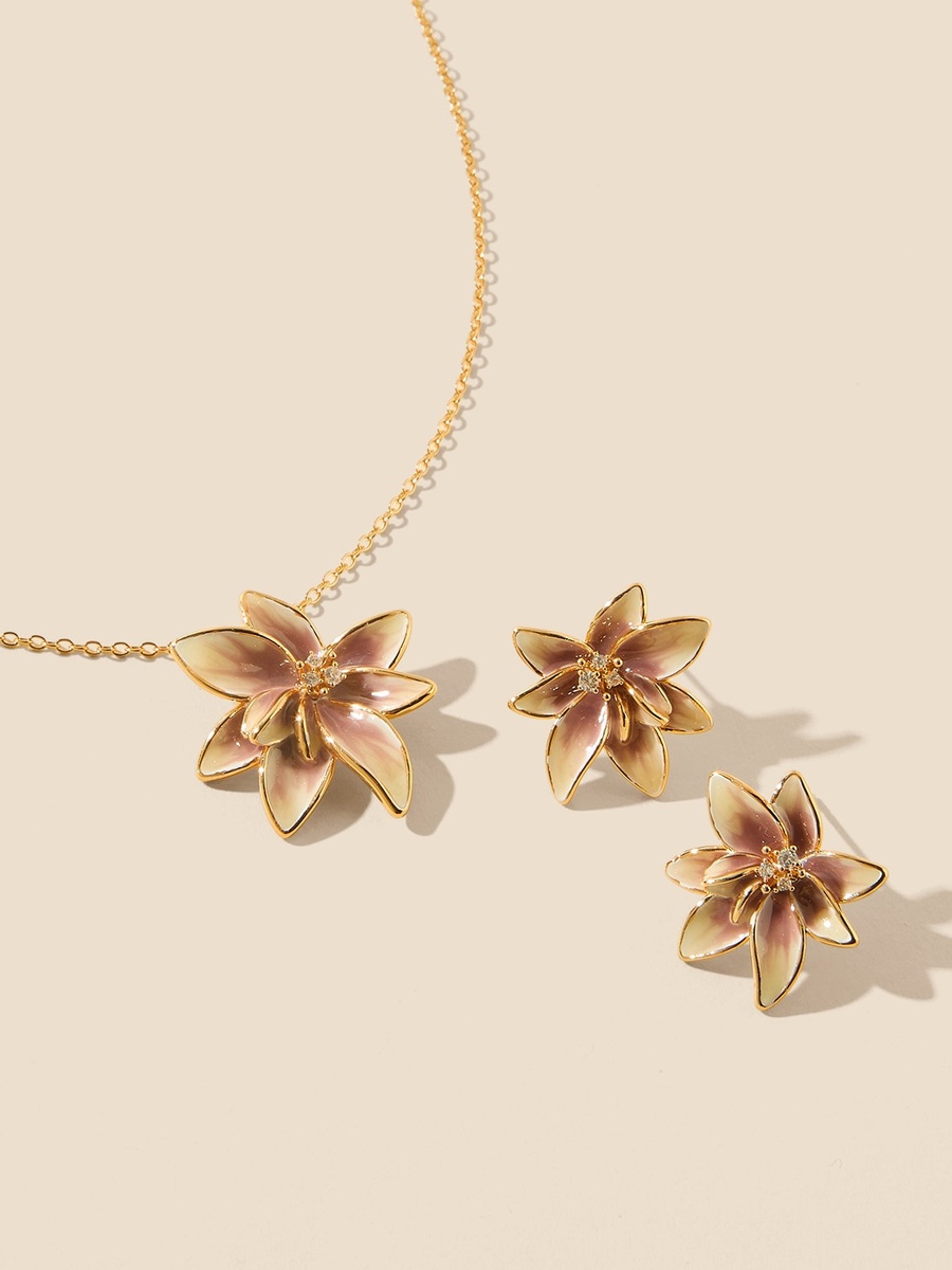 Floral Pendant Necklace and Stud Earrings Set