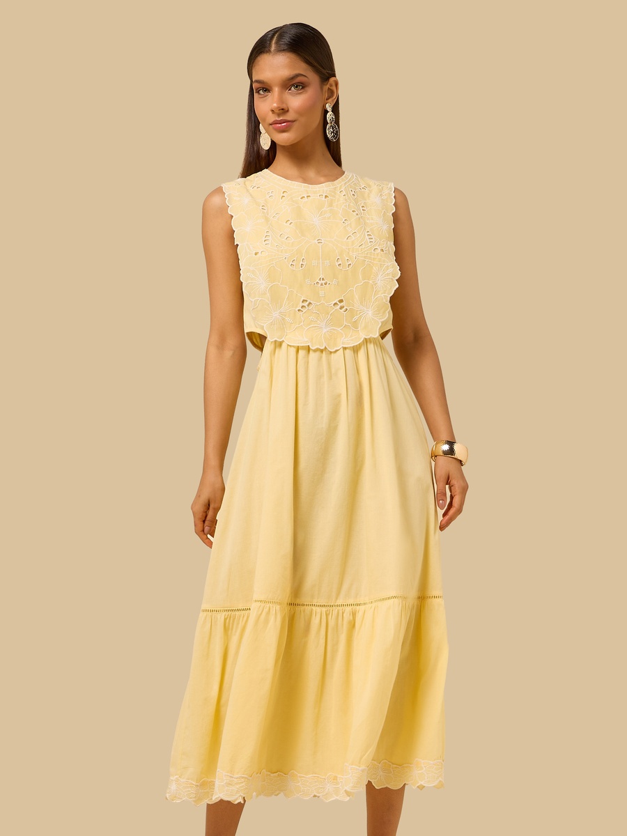 Embroidered Sleeveless Midi Dress