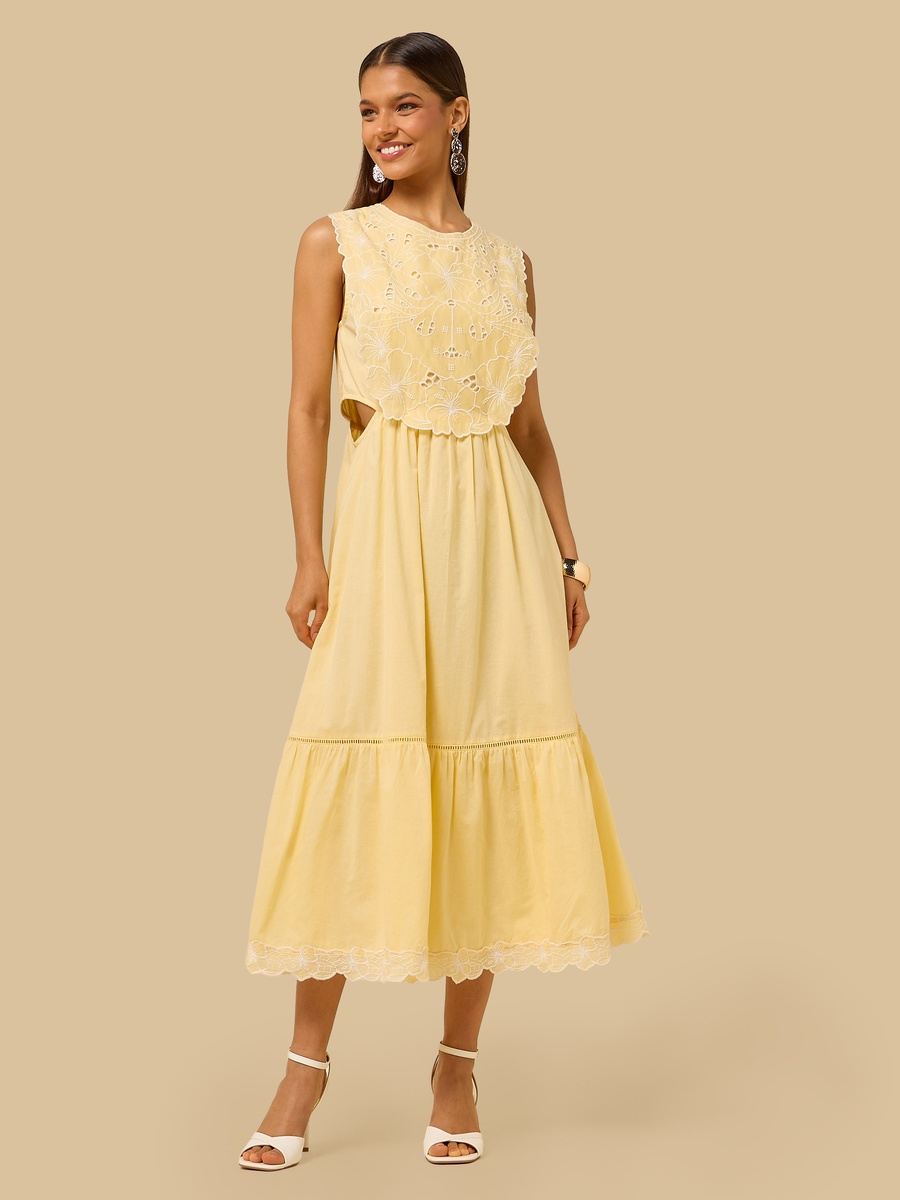 Embroidered Sleeveless Midi Dress