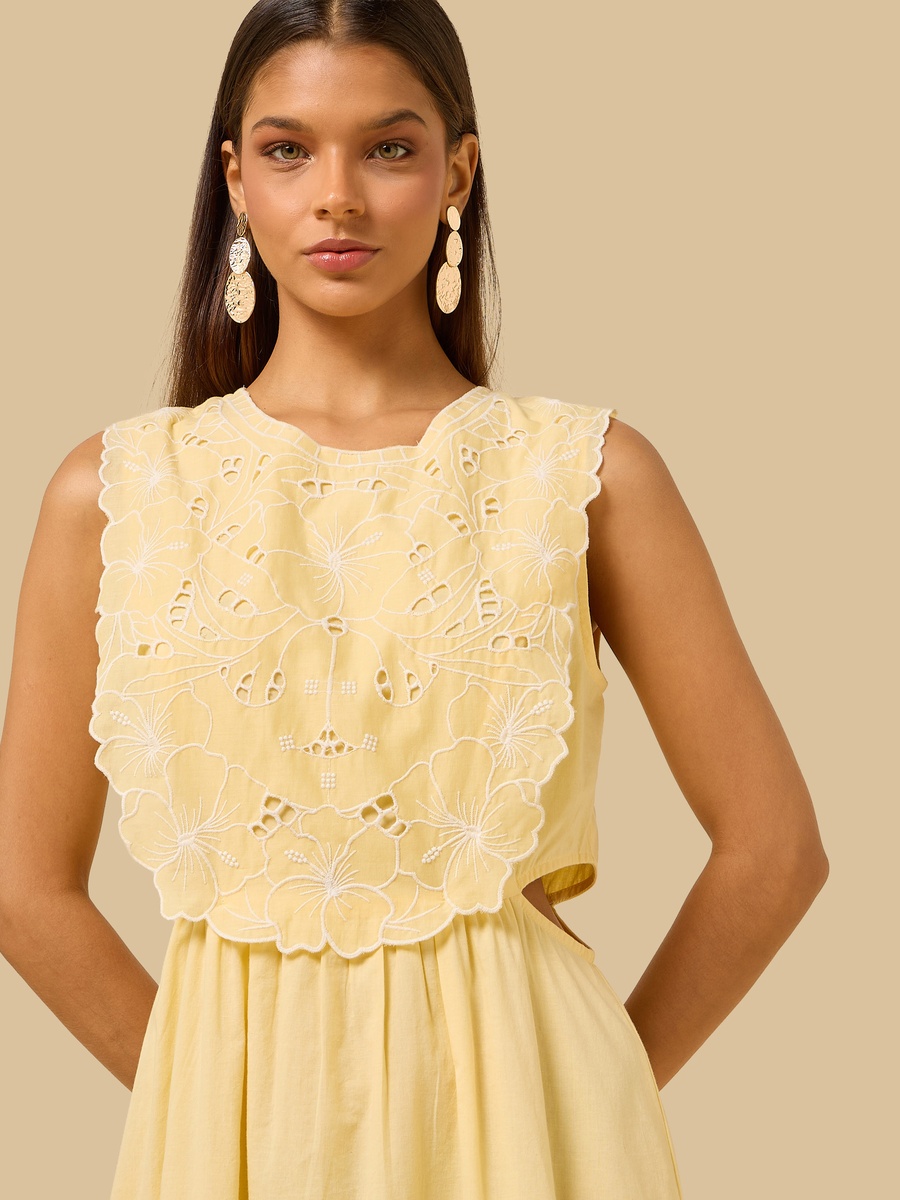 Embroidered Sleeveless Midi Dress