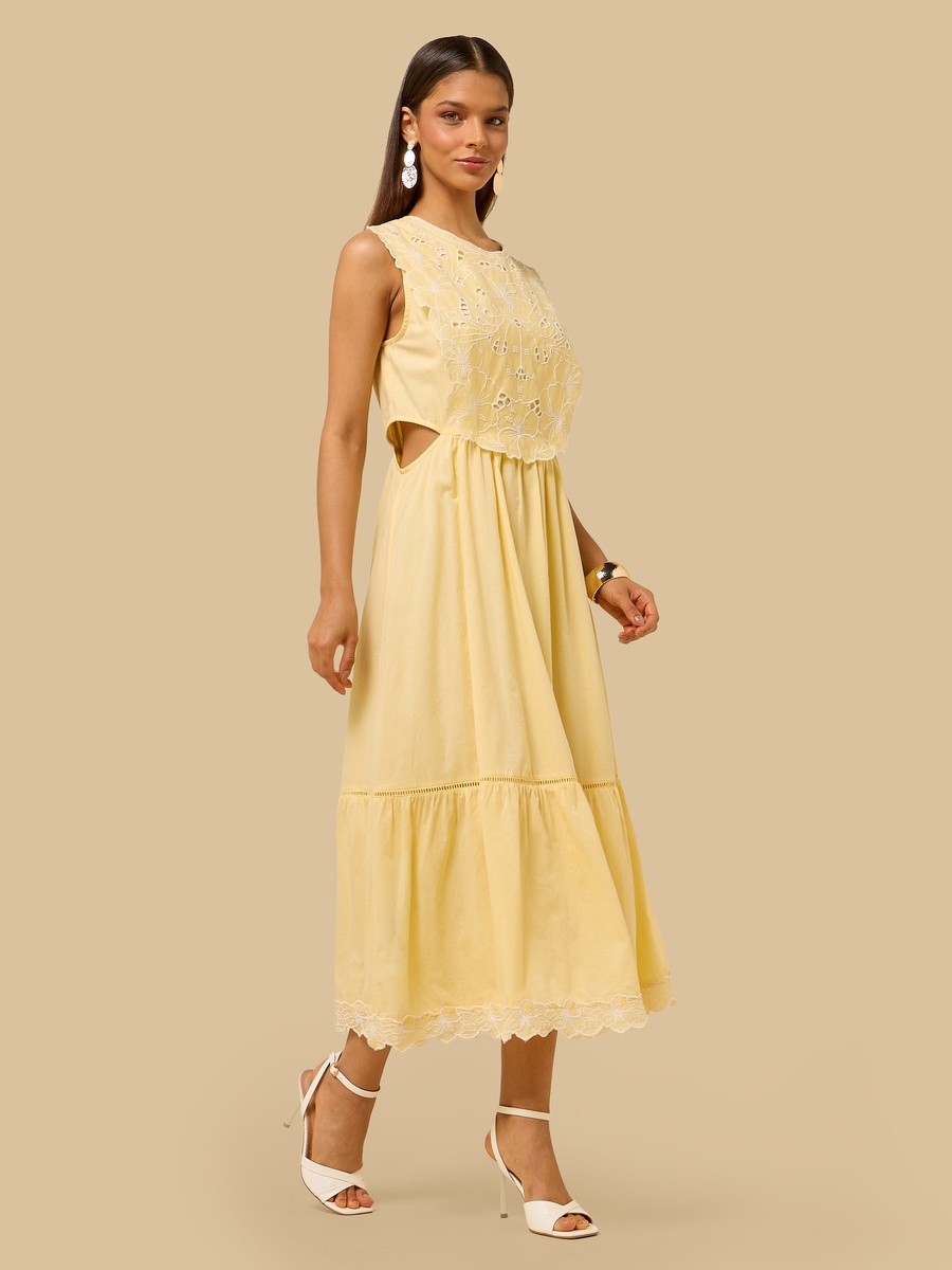 Embroidered Sleeveless Midi Dress