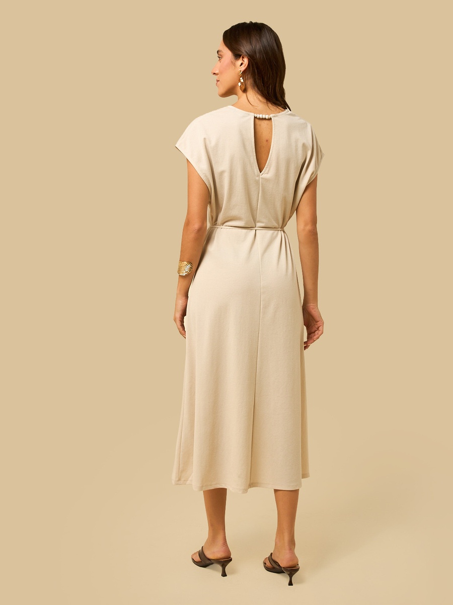 V Neck Belted Midi Dress