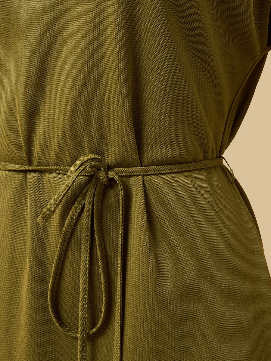 V Neck Belted Midi Dress
